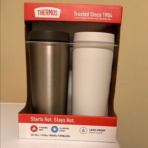 Thermos Silver and White Travel Tumblers